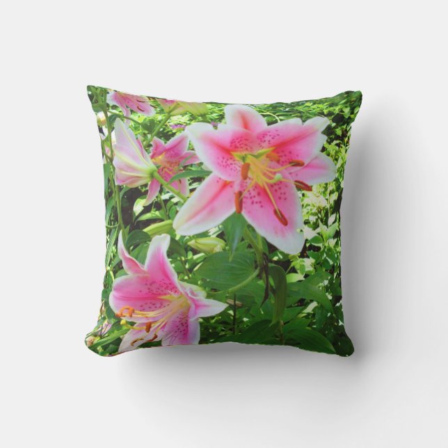 Almofada Lilases Rosa Tropical e Folhas Verdes (Frente)