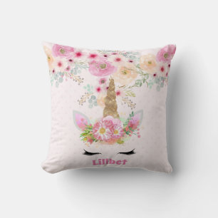 Almofada Lilibet Chamada Unicorn Face Rosa Flowers Girls