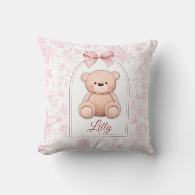 Almofada Lilly | Design de Enfermeiro de Urso Rosa Personal (Frente)