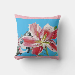 Almofada Lilly Tropical Vermelha Lillies Flor Azul Floral