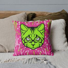 Almofada Lima Rosa Branco Preto Moderno Padrão de Gato Pers