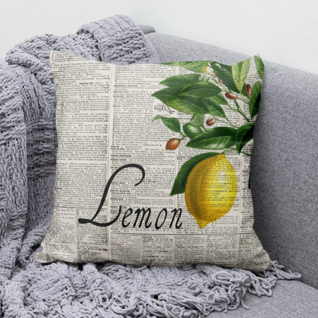 Almofada Limão Desenho Mão Preto e Branco do Dicionário (Zest up any room with our Vintage Dictionary and Lemon Throw Pillow! )