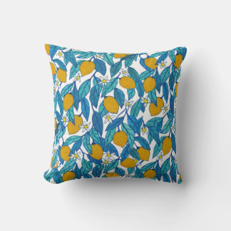 Almofada Limão Sangrento: Design Floral de Aquarela.
