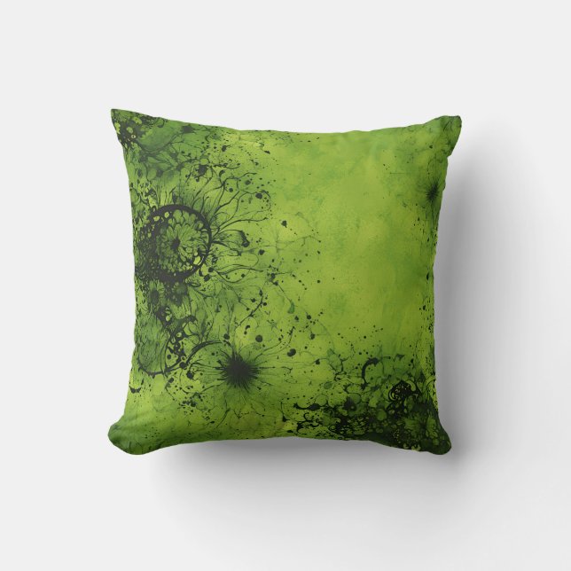 Almofada Lime Verde Grunge com Acentos Pretos (Frente)