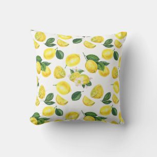 Almofada Limões Amarelos Padrão de Fruta de Aquarela