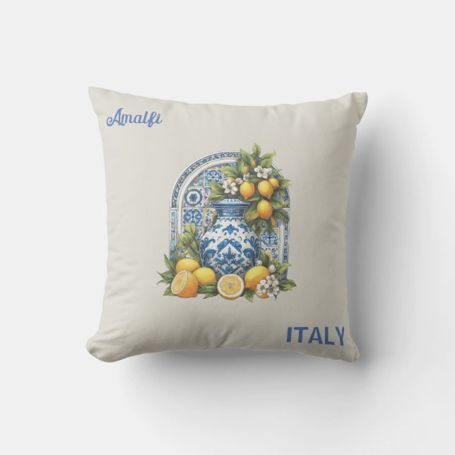 Almofada Limões cerâmicos Amalfi brancos e azuis (Frente)