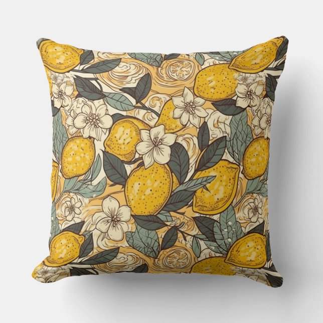 Almofada Limões de Verão e Flores Brancas (Frente)