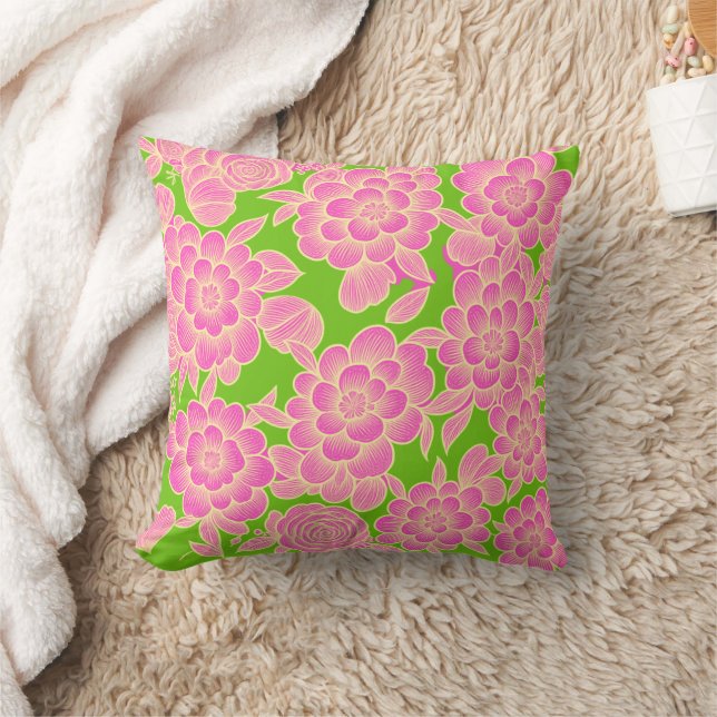 Almofada Lina 💚💗 Floral Barroco Verde Lima (Cobertor)