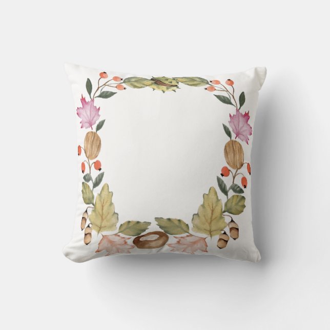 Almofada Linda aquarela, coroa de outono, folhas (Frente)