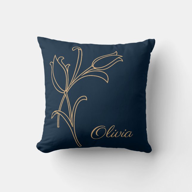 Almofada Linda arte de ouro Tulipas Deco (Frente)