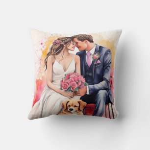 Almofada Linda Casal de Casamento Watercolor