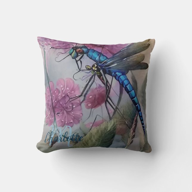 Almofada Linda Dragonfly Blue Watercolor, Personalize (Frente)