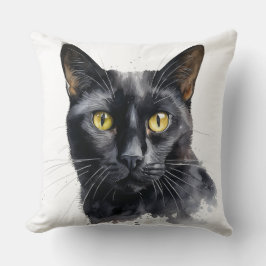 ALMOFADA LINDA FACE DE GATO PRETO DE COR DA ÁGUA