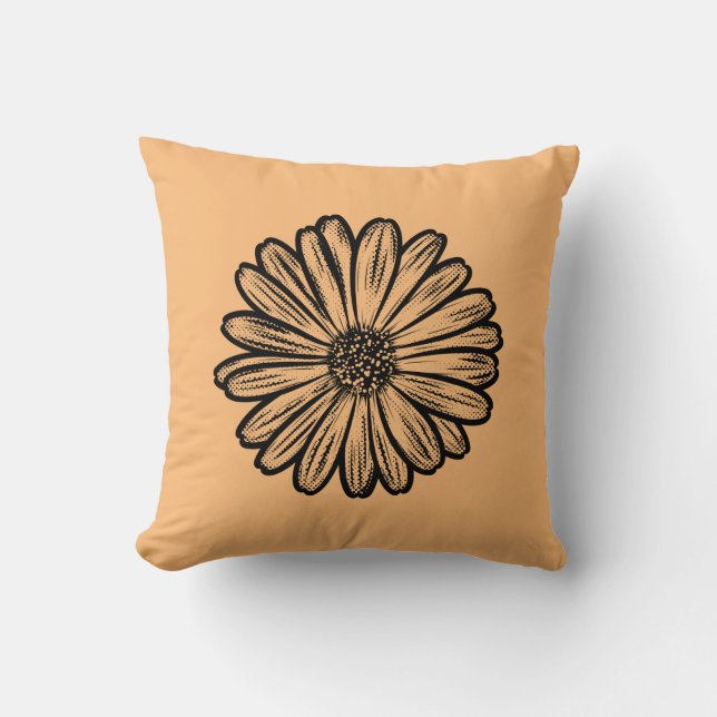 Almofada Linda Flor de Margarida, Ilustração de Meio-Tons (Frente)