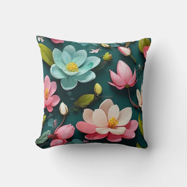 Almofada Linda flor e folhas em flor (Frente)