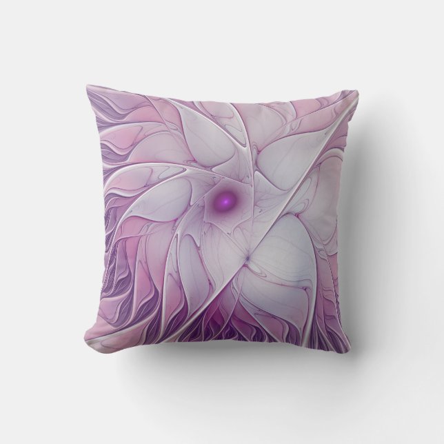 Almofada Linda Flor Rosa Moderna Abstrato, Arte Fractal (Frente)