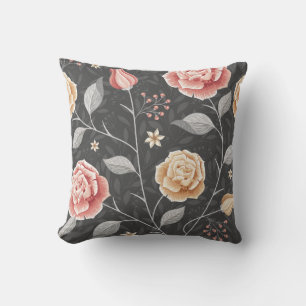 Almofada Linda mão desenhada Pink e Padrão Rosa Amarelo
