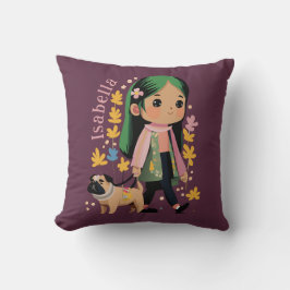Almofada Linda Menina Personalizada Andando Com Pug