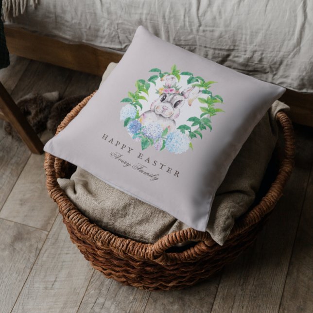 Almofada Linda Páscoa Bunny Floral Wreath (Criador carregado)
