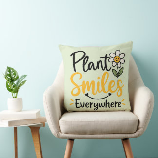 Almofada Linda Planta Sorri em Todo Lugar Smiley Rétro Marg