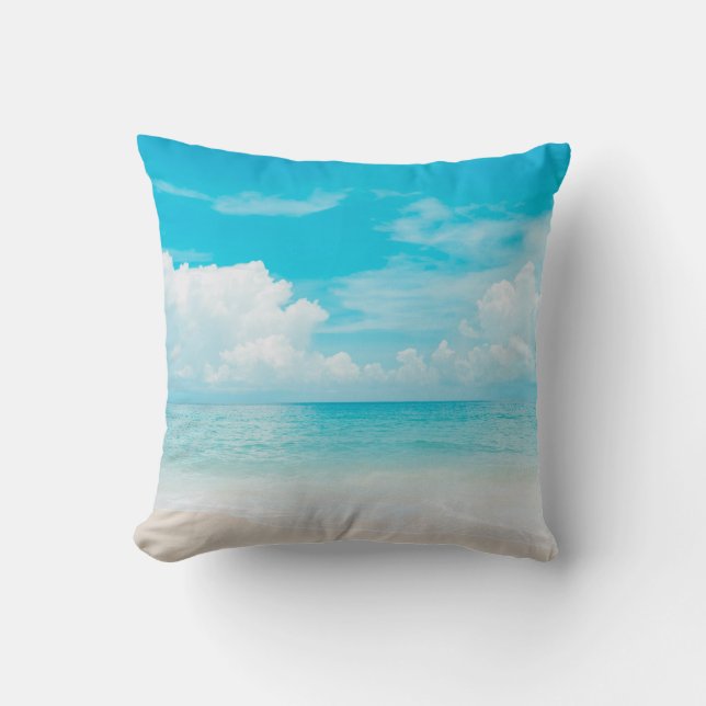 Almofada Linda praia tropical com céu azul e branco c (Frente)
