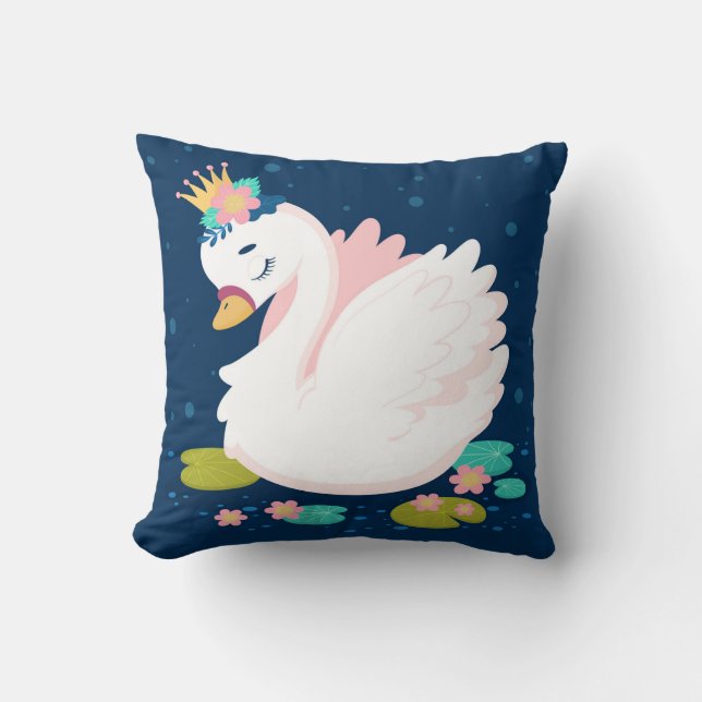 Almofada Linda Princesa Cisne Bebê Branco Rosa Verde Azul (Frente)