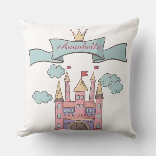 Almofada Linda Princesa Conto de Fadas Rosa Castelo Nome Pe (Frente)