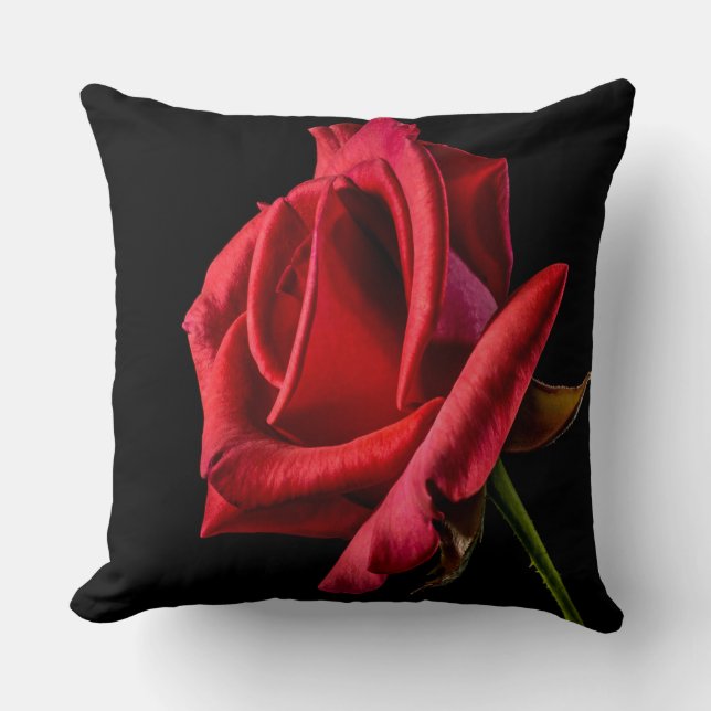 Almofada Linda Rosa vermelha Brilhante (Frente)