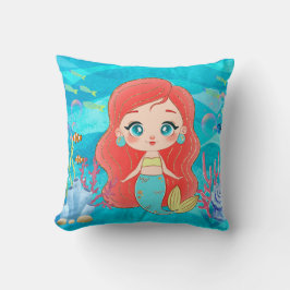 Almofada Linda sereia do CABELO VERMELHO tocando no mar
