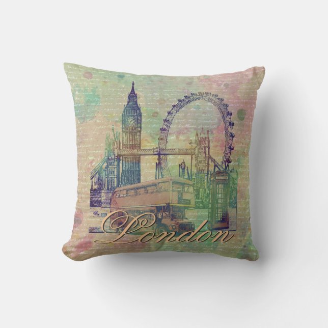 Almofada Linda tendência Vintage London Landmarks (Frente)