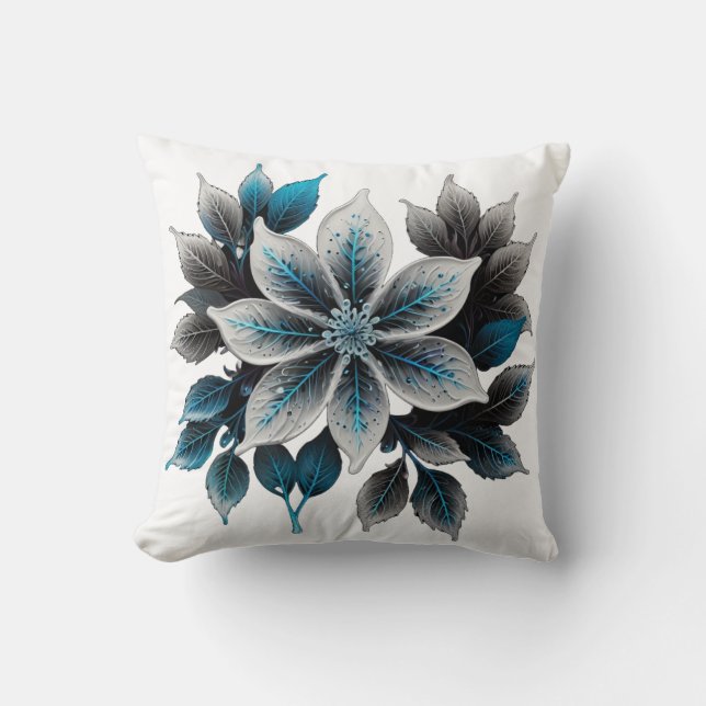 Almofada lindas flores e folhas de gelo (Frente)