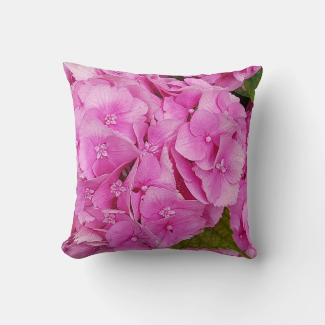Almofada Lindas Flores Rosa de Hortênsia (Frente)