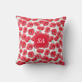 Almofada Lindas Papoulas Vermelhas Monogramadas Florais Bra