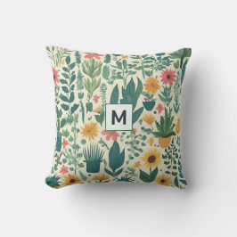 Almofada Lindas Plantas de Jardim Florais Monogramadas