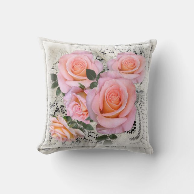Almofada Lindas Rosas Rosa com Fundo de rendas (Frente)