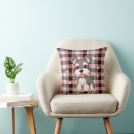 Almofada Lindo Cachorro Kawaii Schnauzer Xadrez Búfalo Rosa
