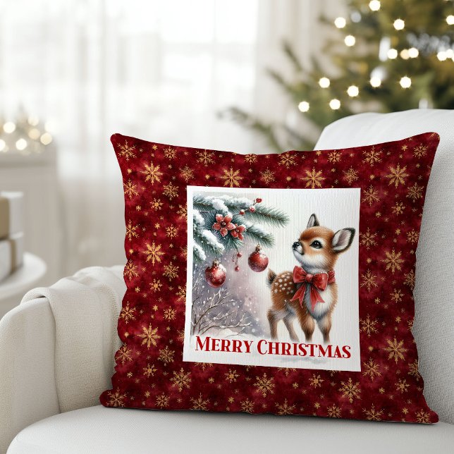 Almofada Lindo Cenário de Inverno de Fawn Bebê para Decoraç (Lovely Baby Fawn Winter Scene Kids Room Decor Christmas Pillow

)