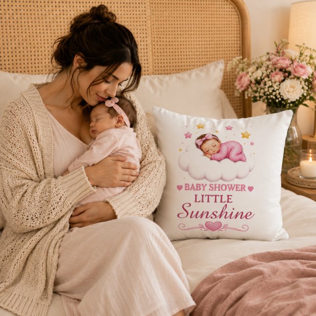 Almofada Lindo Chuveiro de Bebê Rosa Pequeno Sol (Criador carregado)