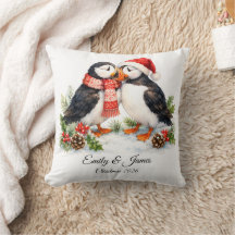 Lindo Cobertor de Natal de Puffins em Aquarela de