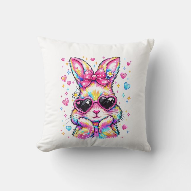 Almofada Lindo Coquette Tie Dye Coelho Páscoa Bunny Mulhere (Frente)