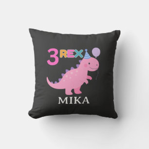 Almofada Lindo desenho de aniversário de dinossauro rosa 3