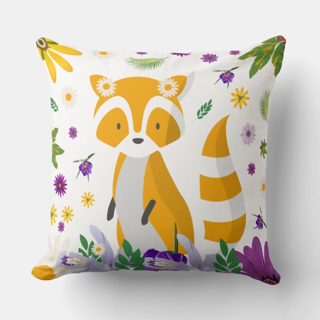 Almofada Lindo guaxinim colorido na floresta berçário menin (Frente)