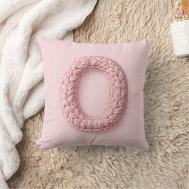 Almofada Lindo monograma inicial O em crochê rosa boho