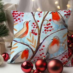 Almofada Lindo Pássaro Toutinegra Vermelha Azul Natal Famíl