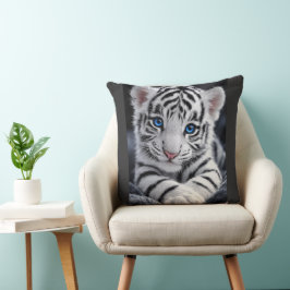 Almofada Lindo Poster de Filhote de Tigre Branco com Olhos