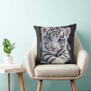 Almofada Lindo Poster de Filhote de Tigre Branco com Olhos