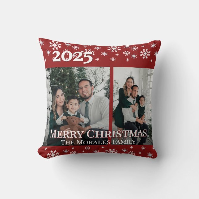 Almofada Lindo Presente de Natal com 2 Fotos Vermelhas para (Frente)