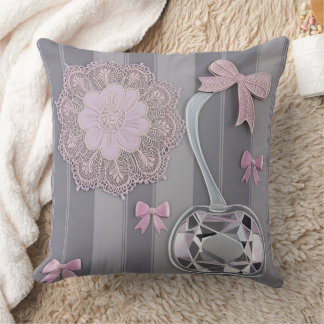 Almofada Lindo Renda Cinza e Rosa Coquette Laço Toalhinha d
