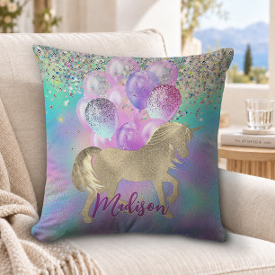 Almofada Lindo unicórnio de arco-íris glitter balões monogr