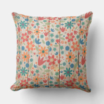 Lindo vermelho laranja azul floral em madeira bran